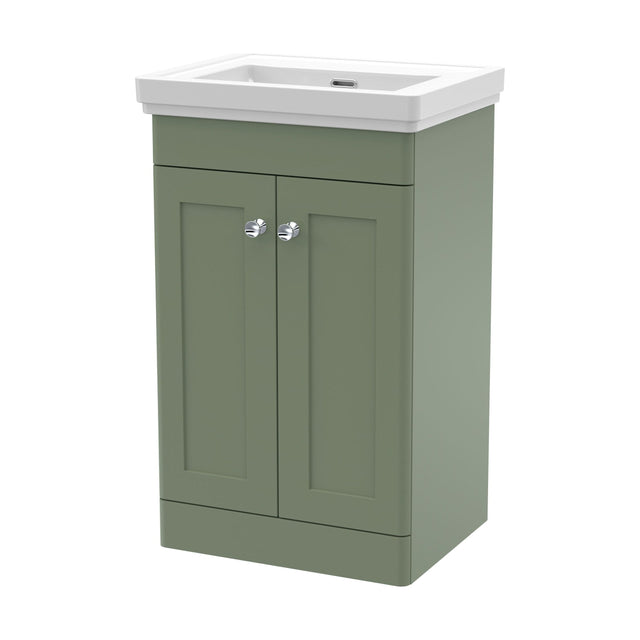 [BFCL823H] Swynnerton Traditional 2 Door Floor Standing Vanity Unit with Basin, Satin Green, 500mm - Cutout