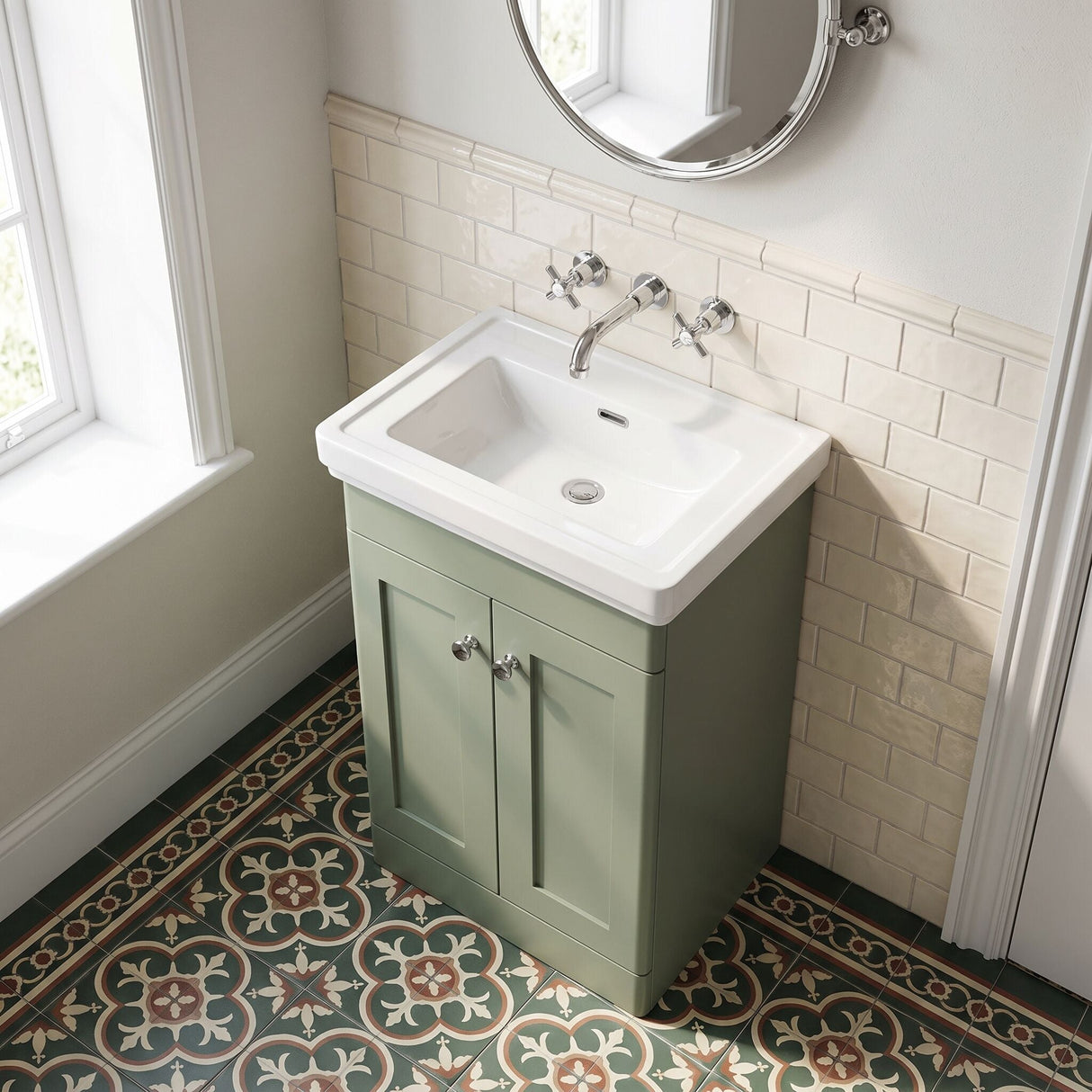 [BFCL823H] Swynnerton Traditional 2 Door Floor Standing Vanity Unit with 0 Tap Hole Traditional Fireclay Basin, Choice of Size and Colour