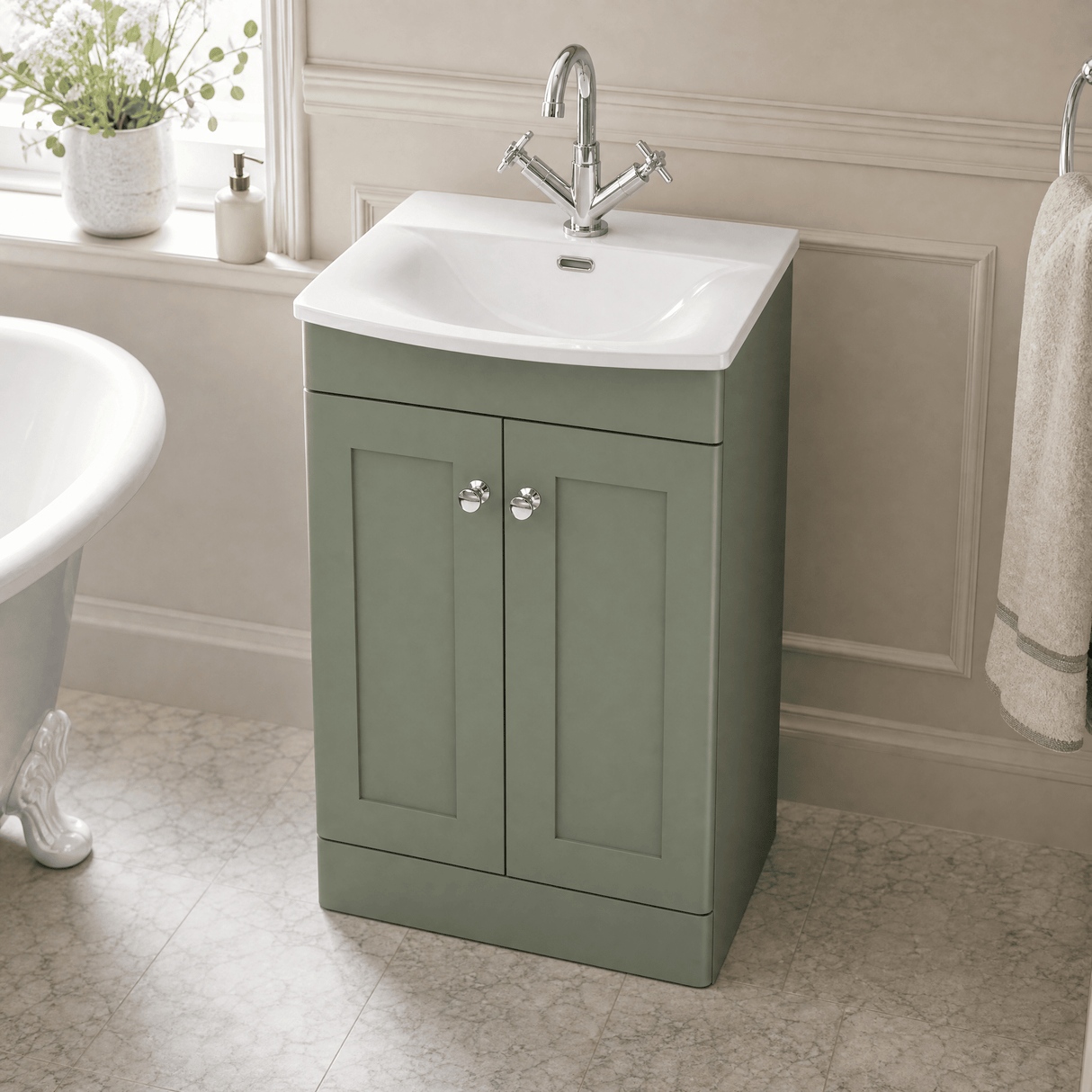 [BFCL823J] Swynnerton Traditional 2 Door Floor Standing Vanity Unit with Curved Basin, 500mm, Choice of Colour
