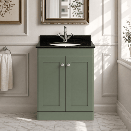 [BFCL825BR1] Swynnerton Traditional 2 Door Floor Standing Vanity Unit with Black Marble Worktop and 1 Tap Hole Basin, Choice of Size and Colour - Silo