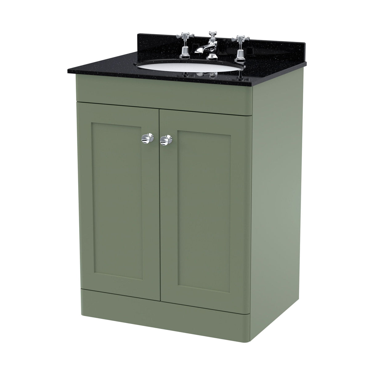 [BFCL825BR3] Swynnerton Traditional 2 Door Floor Standing Vanity Unit with Black Marble Worktop and 3 Tap Hole Basin, Choice of Size and Colour - Cutout