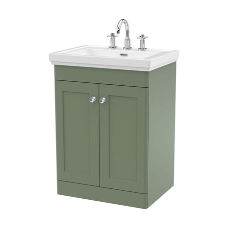 [BFCL825B] Swynnerton Traditional 2 Door Floor Standing Vanity Unit with Basin, Satin Green, 600mm - Cutout