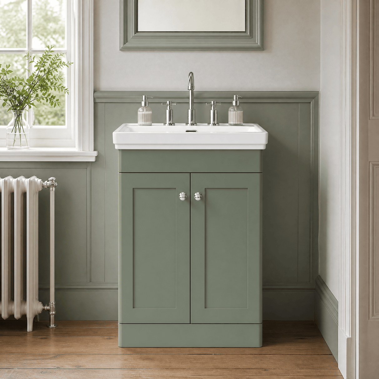 [BFCL825B] Swynnerton Traditional 2 Door Floor Standing Vanity Basin Unit with 3 Tap Hole Traditional Fireclay Basin, Choice of Size and Colour