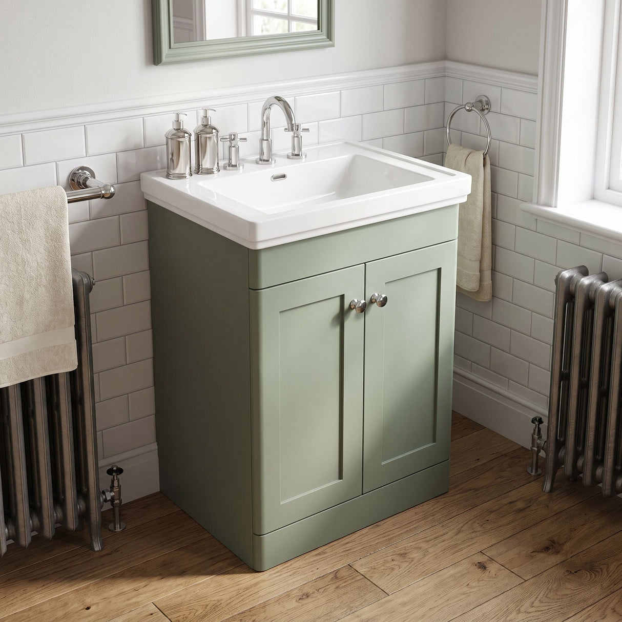 [BFCL825B] Swynnerton Traditional 2 Door Floor Standing Vanity Basin Unit with 3 Tap Hole Traditional Fireclay Basin, Choice of Size and Colour