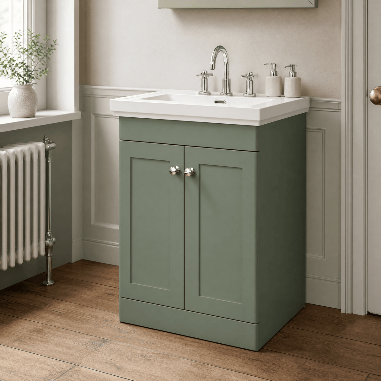 [BFCL825B] Swynnerton Traditional 2 Door Floor Standing Vanity Basin Unit with 3 Tap Hole Traditional Fireclay Basin, Choice of Size and Colour