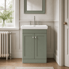 [BFCL825B] Swynnerton Traditional 2 Door Floor Standing Vanity Basin Unit with 3 Tap Hole Traditional Fireclay Basin, Choice of Size and Colour - Silo