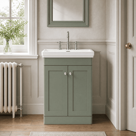 [BFCL825B] Swynnerton Traditional 2 Door Floor Standing Vanity Basin Unit with 3 Tap Hole Traditional Fireclay Basin, Choice of Size and Colour - Silo