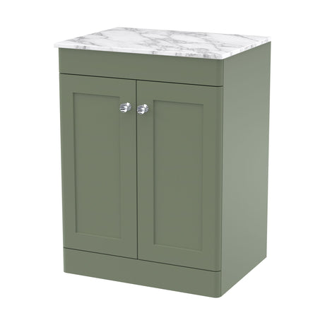 [BFCL825CMT] Swynnerton Traditional 2 Door Floor Standing Vanity Unit with Marble Top, Satin Green, 600mm - Cutout
