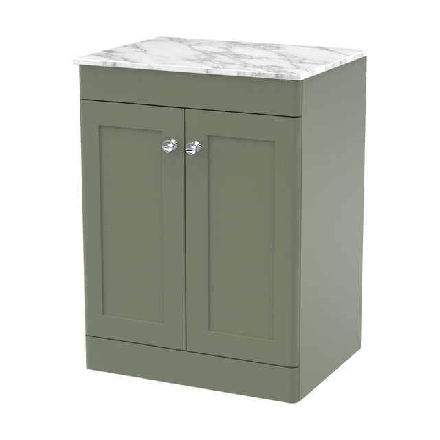 [BFCL825CMT] Swynnerton Traditional 2 Door Floor Standing Vanity Unit with Marble Top, Satin Green, 600mm - Cutout