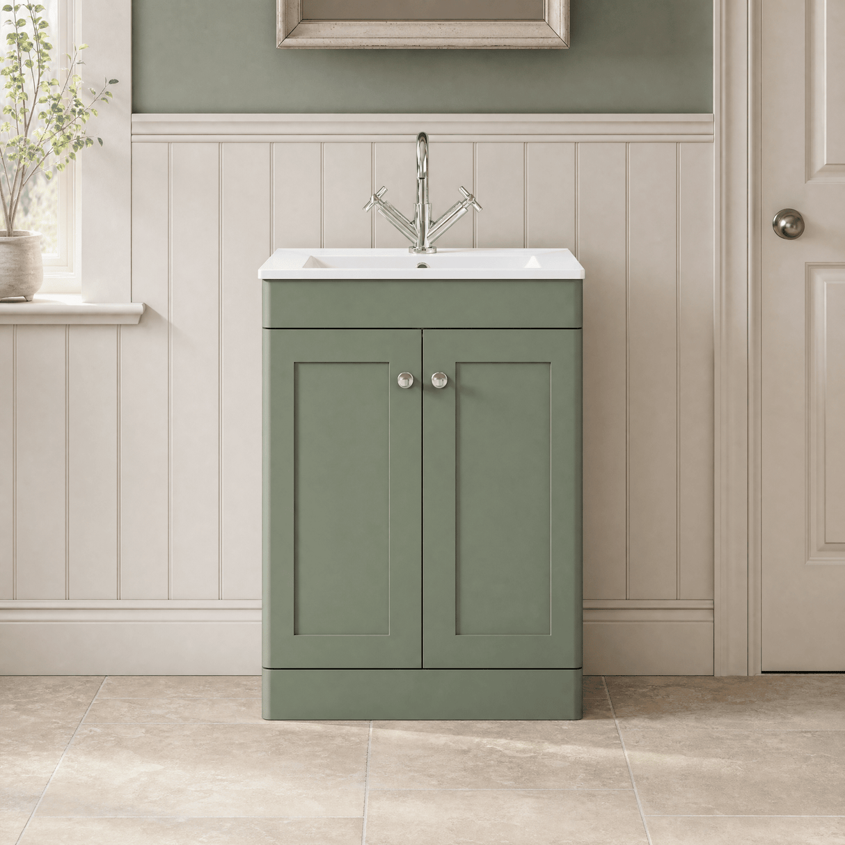 [BFCL825C] Swynnerton Traditional 2 Door Floor Standing Vanity Basin Unit with 1 Tap Hole Minimalist Ceramic Basin, Choice of Size and Colour
