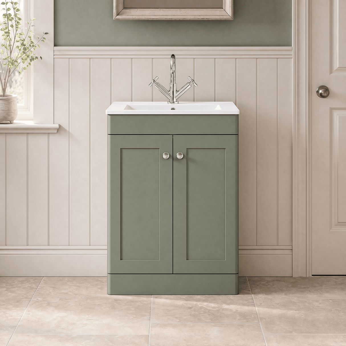 [BFCL825C] Swynnerton Traditional 2 Door Floor Standing Vanity Basin Unit with 1 Tap Hole Minimalist Ceramic Basin, Choice of Size and Colour - Silo