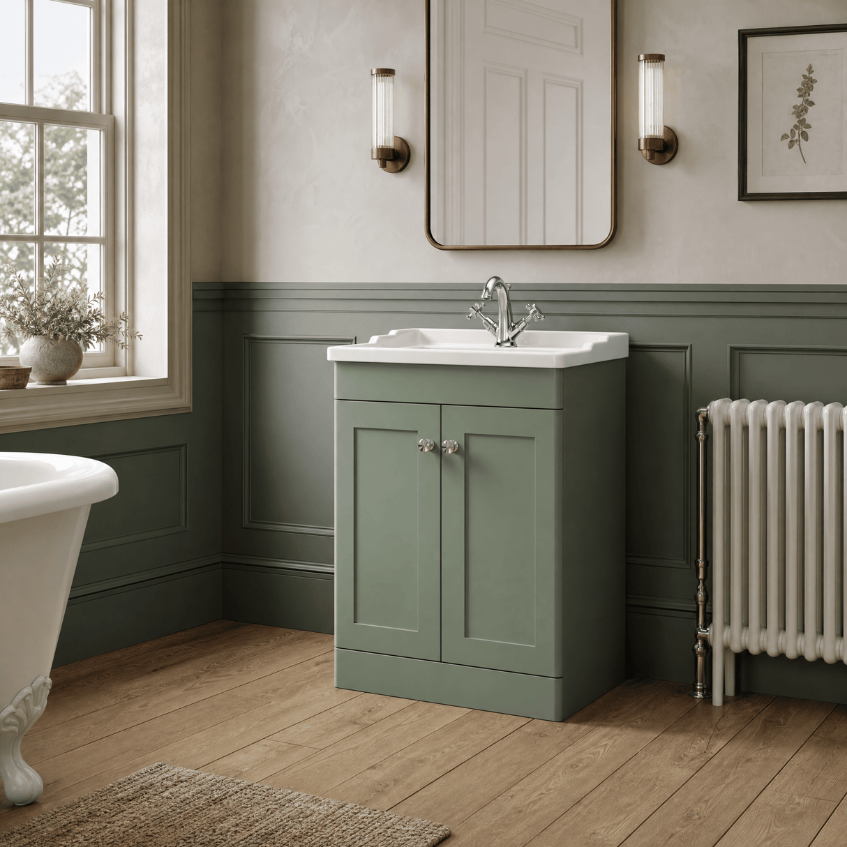 [BFCL825F] Swynnerton Traditional 2 Door Floor Standing Vanity Basin Unit with 1 Tap Hole Traditional Ceramic Basin, Choice of Size and Colour