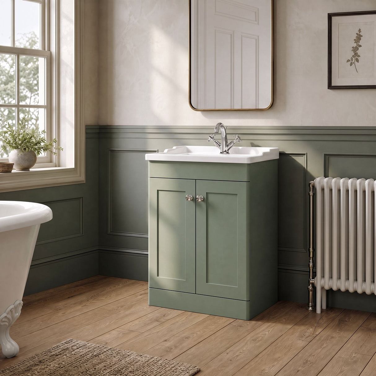 [BFCL825F] Swynnerton Traditional 2 Door Floor Standing Vanity Basin Unit with 1 Tap Hole Traditional Ceramic Basin, Choice of Size and Colour - Silo