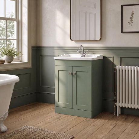 [BFCL825F] Swynnerton Traditional 2 Door Floor Standing Vanity Basin Unit with 1 Tap Hole Traditional Ceramic Basin, Choice of Size and Colour - Silo