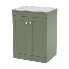 [BFCL825GMT] Swynnerton Traditional 2 Door Floor Standing Vanity Unit with Marble Top, Satin Green, 600mm - Cutout