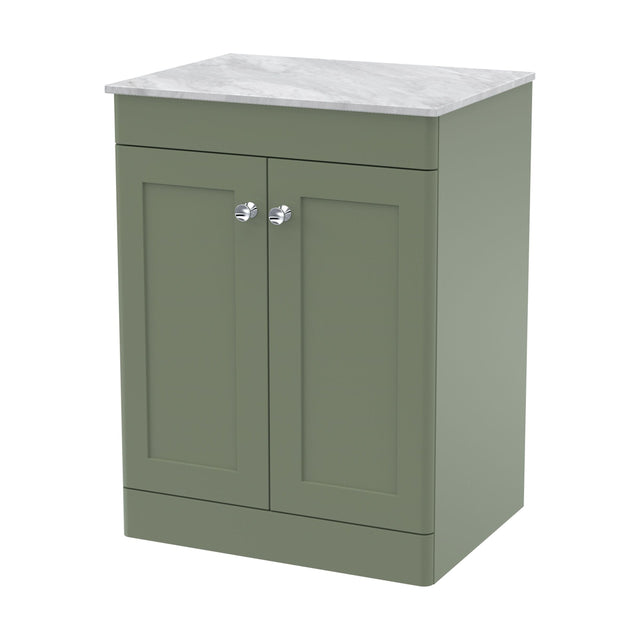 [BFCL825GMT] Swynnerton Traditional 2 Door Floor Standing Vanity Unit with Marble Top, Satin Green, 600mm - Cutout