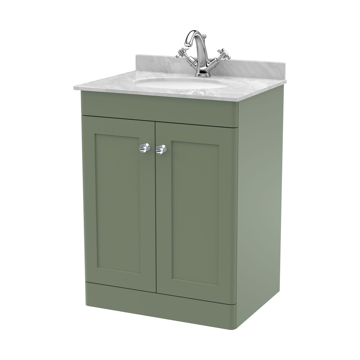 [BFCL825GR1] Swynnerton Traditional 2 Door Floor Standing Vanity Unit with Grey Marble Worktop and 1 Tap Hole Basin, Choice of Size and Colour - Cutout