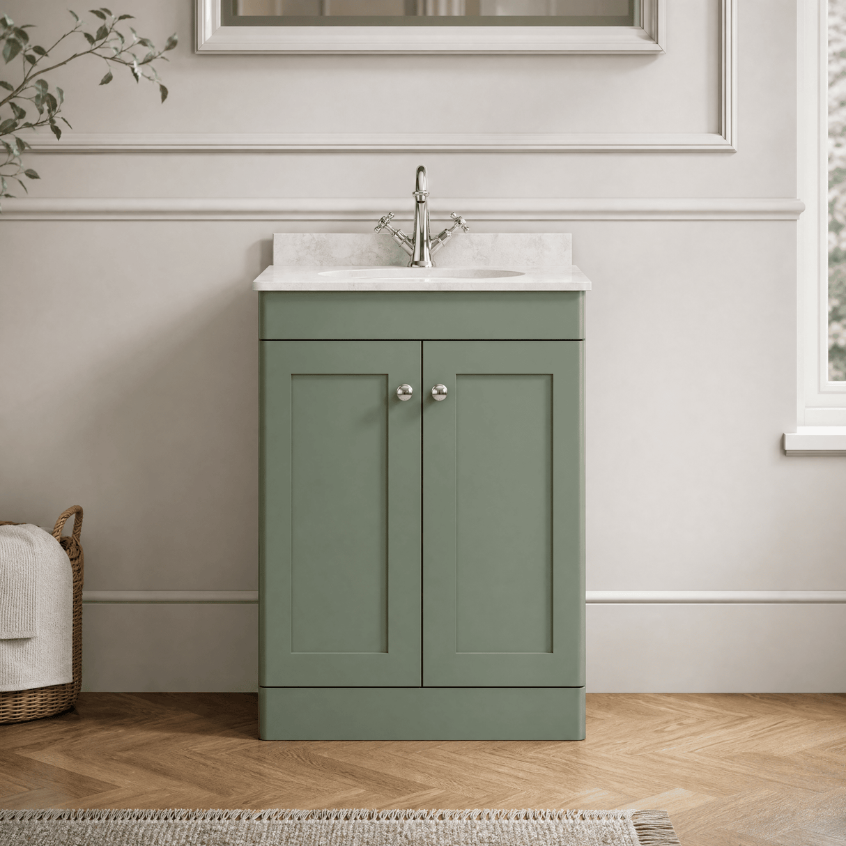 [BFCL825GR1] Swynnerton Traditional 2 Door Floor Standing Vanity Unit with Grey Marble Worktop and 1 Tap Hole Basin, Choice of Size and Colour