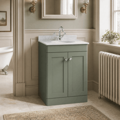 [BFCL825GR1] Swynnerton Traditional 2 Door Floor Standing Vanity Unit with Grey Marble Worktop and 1 Tap Hole Basin, Choice of Size and Colour