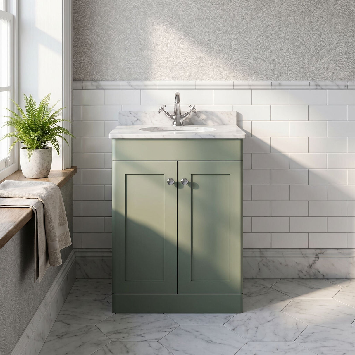 [BFCL825GR1] Swynnerton Traditional 2 Door Floor Standing Vanity Unit with Grey Marble Worktop and 1 Tap Hole Basin, Choice of Size and Colour - Silo