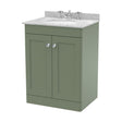 [BFCL825GR3] Swynnerton Traditional 2 Door Floor Standing Vanity Unit with Marble Basin, Satin Green, 600mm - Cutout