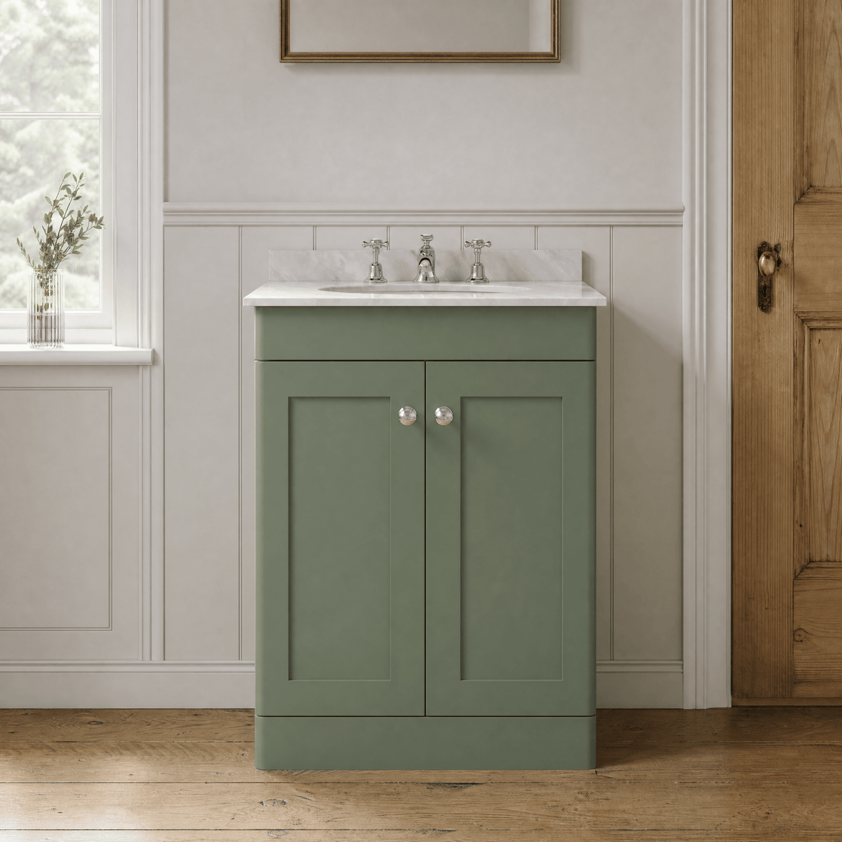 [BFCL825GR3] Swynnerton Traditional 2 Door Floor Standing Vanity Basin Unit with 3 Tap Hole Grey Marble Top Basin, Choice of Size and Colour