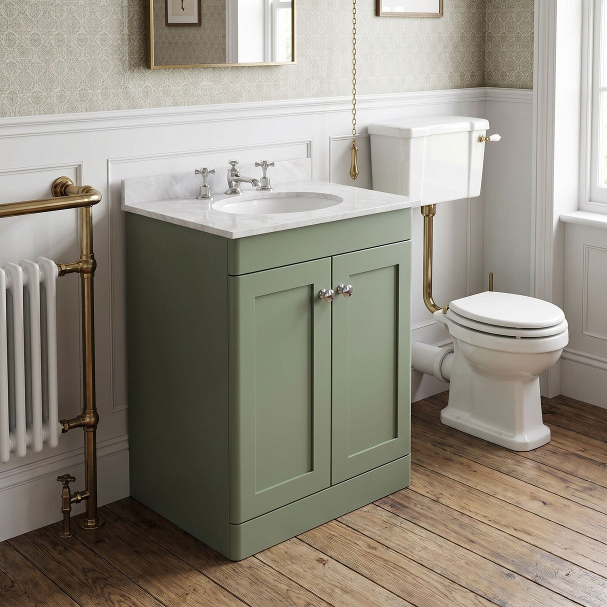 [BFCL825GR3] Swynnerton Traditional 2 Door Floor Standing Vanity Basin Unit with 3 Tap Hole Grey Marble Top Basin, Choice of Size and Colour