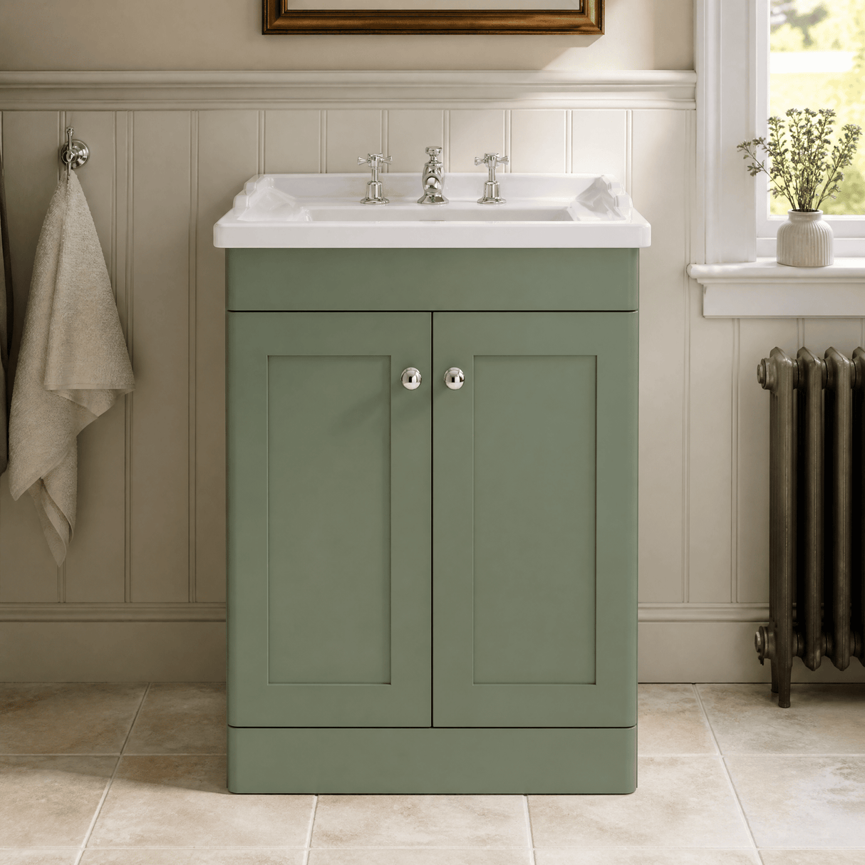 [BFCL825G] Swynnerton Traditional 2 Door Floor Standing Vanity Basin Unit with 3 Tap Hole Traditional Ceramic Basin, Choice of Size and Colour