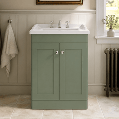 [BFCL825G] Swynnerton Traditional 2 Door Floor Standing Vanity Basin Unit with 3 Tap Hole Traditional Ceramic Basin, Choice of Size and Colour