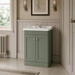 [BFCL825G] Swynnerton Traditional 2 Door Floor Standing Vanity Basin Unit with 3 Tap Hole Traditional Ceramic Basin, Choice of Size and Colour