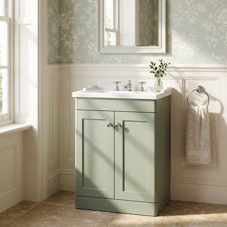 [BFCL825G] Swynnerton Traditional 2 Door Floor Standing Vanity Basin Unit with 3 Tap Hole Traditional Ceramic Basin, Choice of Size and Colour - Silo