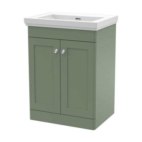 [BFCL825H] Swynnerton Traditional 2 Door Floor Standing Vanity Unit with Basin, Satin Green, 600mm - Cutout
