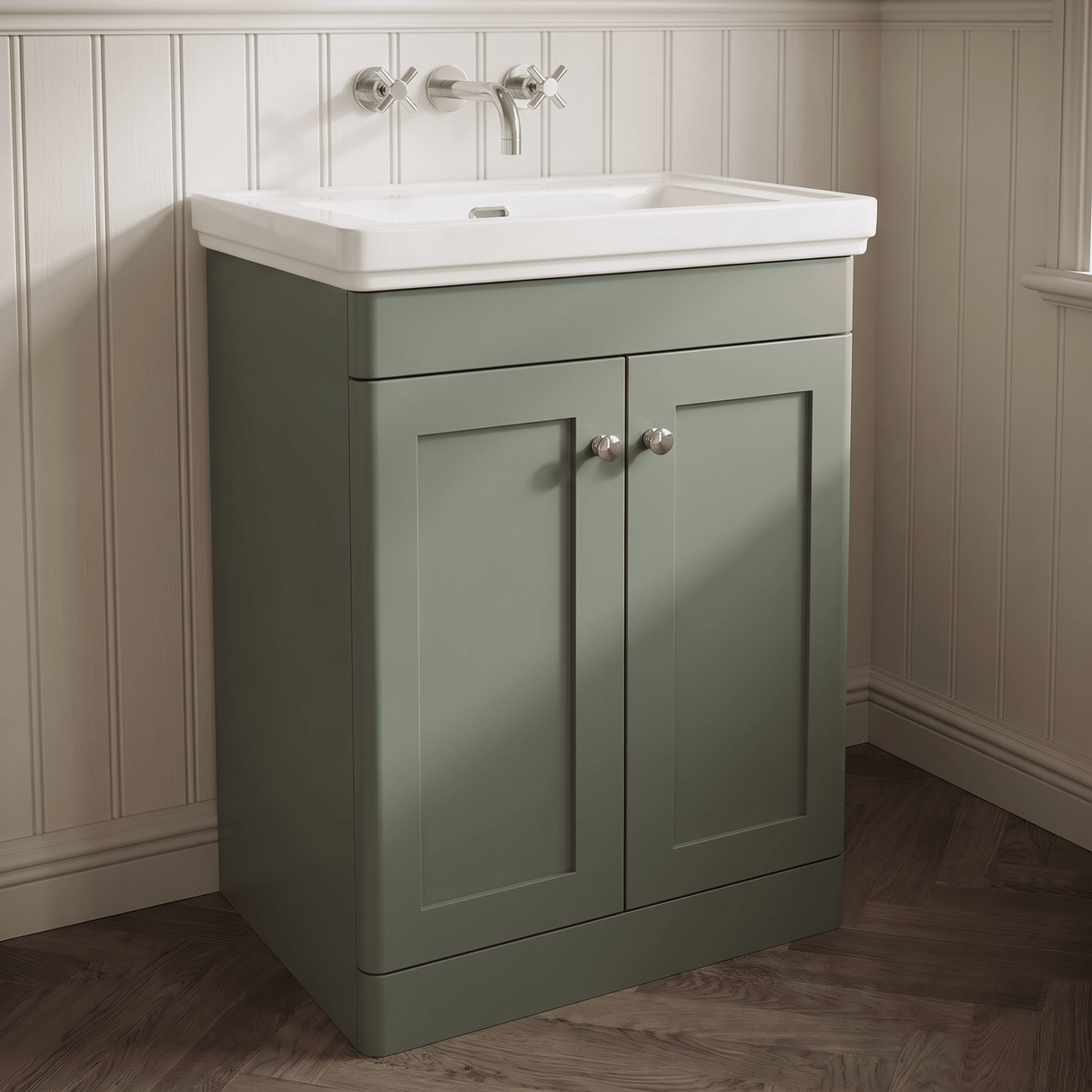 [BFCL825H] Swynnerton Traditional 2 Door Floor Standing Vanity Unit with 0 Tap Hole Traditional Fireclay Basin, Choice of Size and Colour