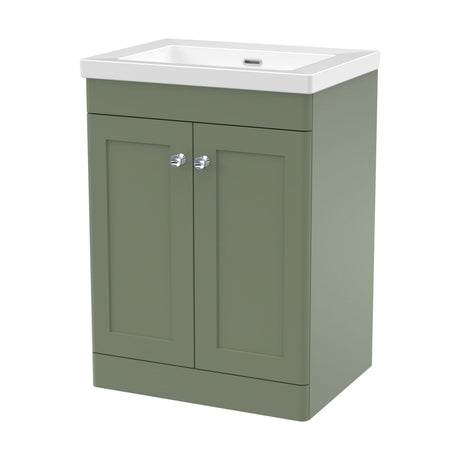 [BFCL825K] Swynnerton Traditional 2 Door Floor Standing Vanity Unit with Fireclay Basin, Satin Green, 600mm - Cutout