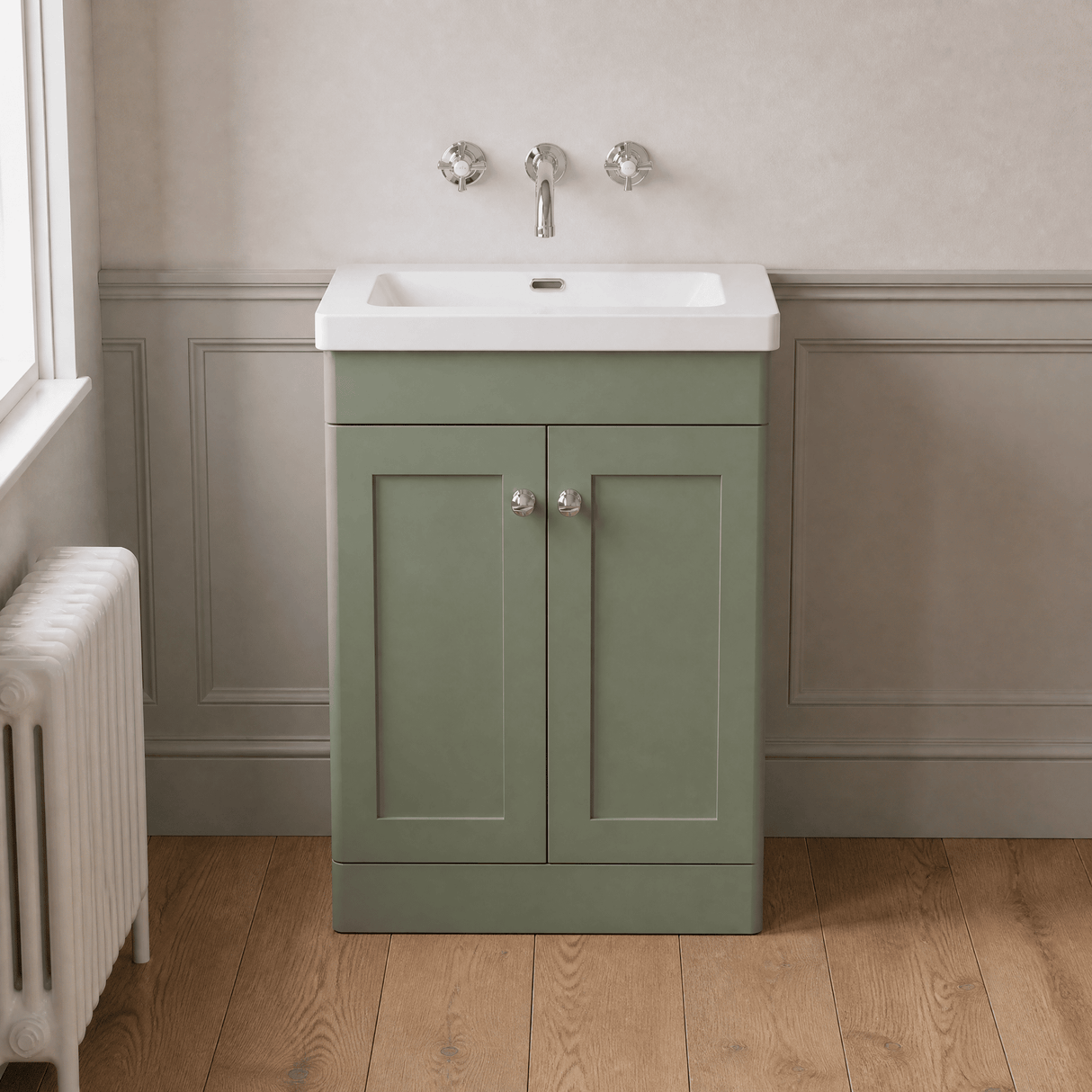 [BFCL825K] Swynnerton Traditional 2 Door Floor Standing Vanity Basin Unit with 0 Tap Hole Modern Fireclay Basin, Choice of Size and Colour