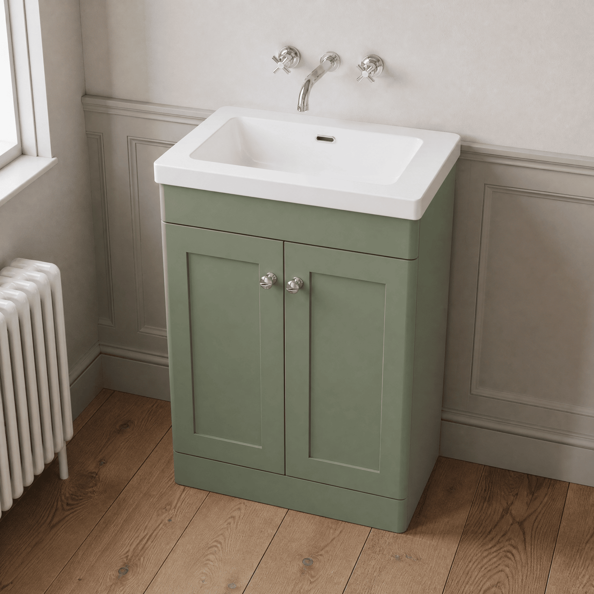 [BFCL825K] Swynnerton Traditional 2 Door Floor Standing Vanity Basin Unit with 0 Tap Hole Modern Fireclay Basin, Choice of Size and Colour