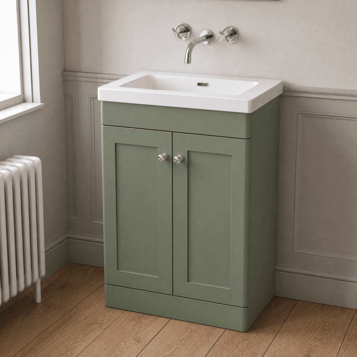 [BFCL825K] Swynnerton Traditional 2 Door Floor Standing Vanity Basin Unit with 0 Tap Hole Modern Fireclay Basin, Choice of Size and Colour