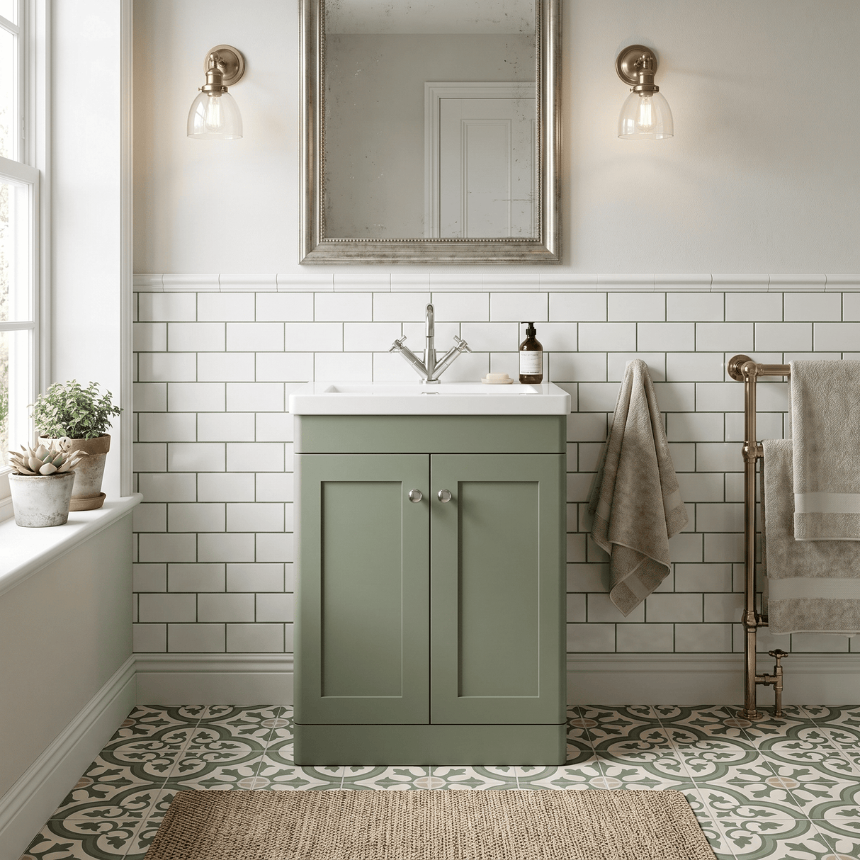 [BFCL825L] Swynnerton Traditional 2 Door Floor Standing Vanity Basin Unit with 1 Tap Hole Modern Fireclay Basin, Choice of Size and Colour