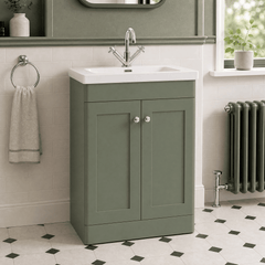 [BFCL825L] Swynnerton Traditional 2 Door Floor Standing Vanity Basin Unit with 1 Tap Hole Modern Fireclay Basin, Choice of Size and Colour