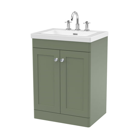 [BFCL825M] Swynnerton Traditional 2 Door Floor Standing Vanity Unit with Fireclay Basin, Satin Green, 600mm - Cutout