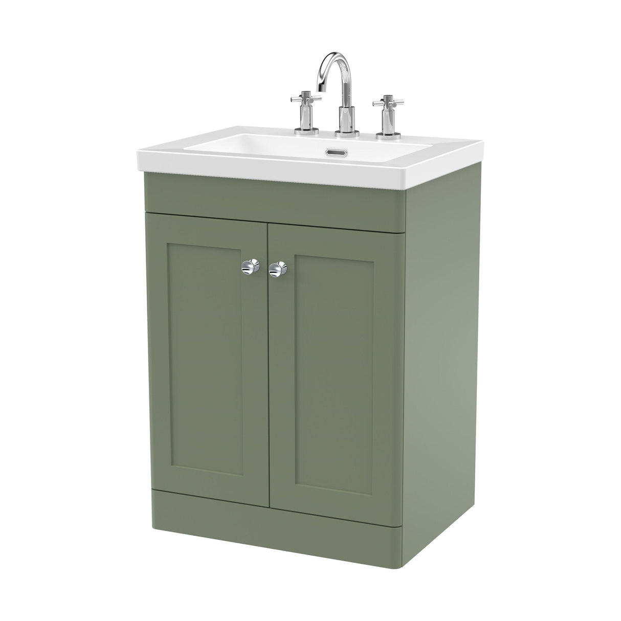 [BFCL825M] Swynnerton Traditional 2 Door Floor Standing Vanity Basin Unit with 3 Tap Hole Modern Fireclay Basin, Choice of Size and Colour - Cutout