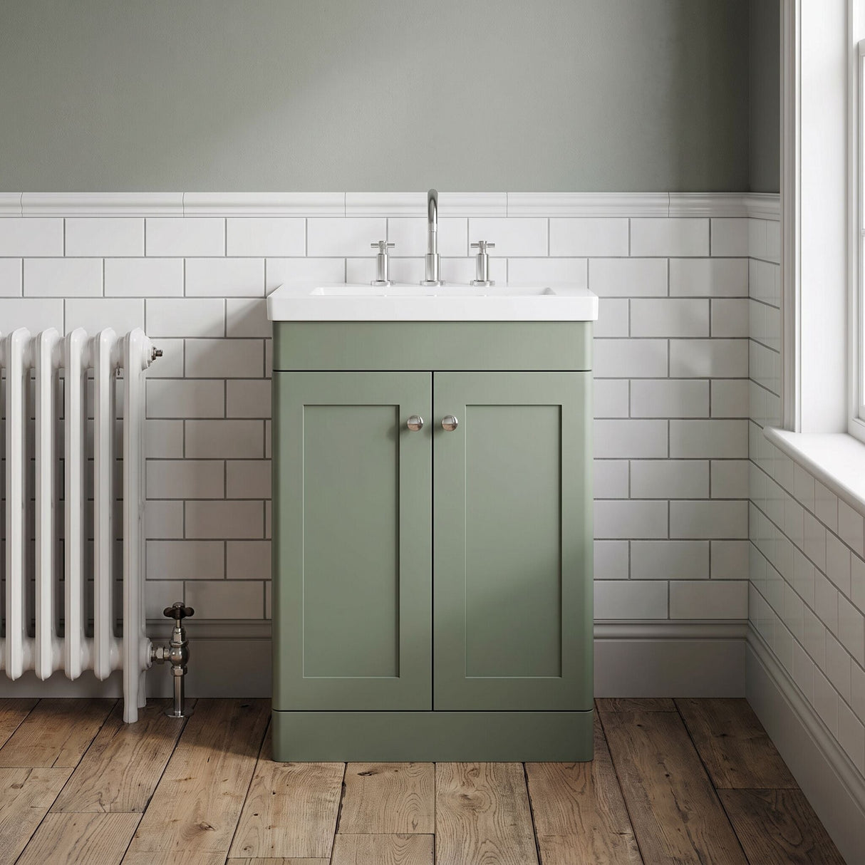 [BFCL825M] Swynnerton Traditional 2 Door Floor Standing Vanity Basin Unit with 3 Tap Hole Modern Fireclay Basin, Choice of Size and Colour