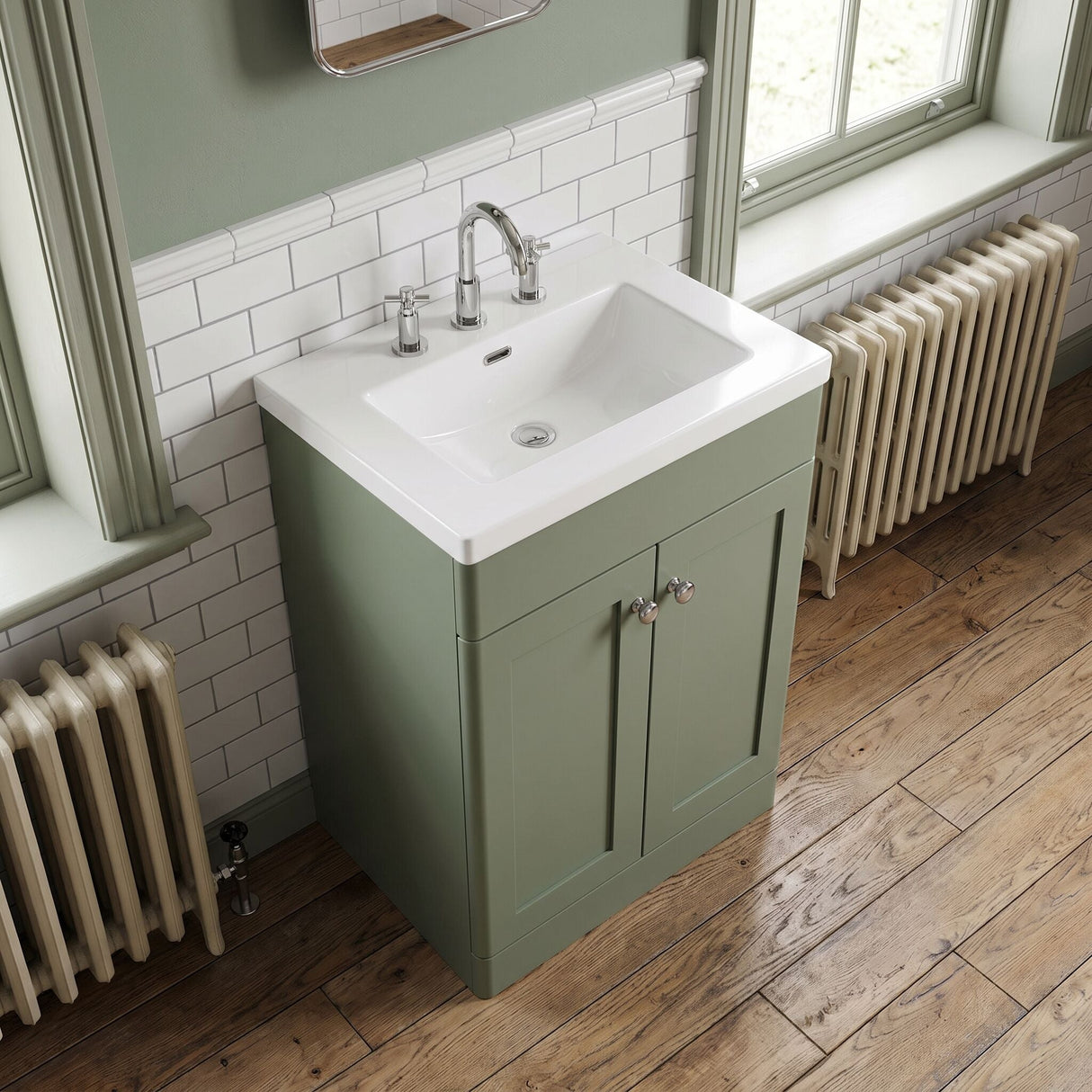 [BFCL825M] Swynnerton Traditional 2 Door Floor Standing Vanity Basin Unit with 3 Tap Hole Modern Fireclay Basin, Choice of Size and Colour