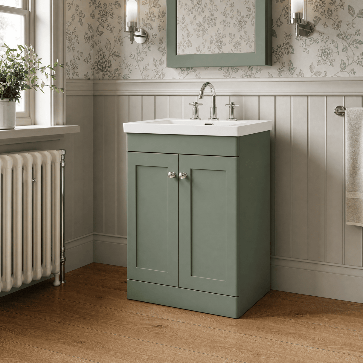 [BFCL825M] Swynnerton Traditional 2 Door Floor Standing Vanity Basin Unit with 3 Tap Hole Modern Fireclay Basin, Choice of Size and Colour