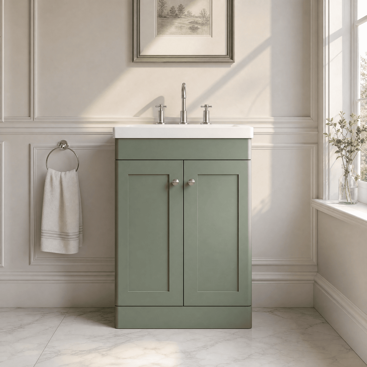 [BFCL825M] Swynnerton Traditional 2 Door Floor Standing Vanity Basin Unit with 3 Tap Hole Modern Fireclay Basin, Choice of Size and Colour - Silo