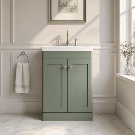 [BFCL825M] Swynnerton Traditional 2 Door Floor Standing Vanity Basin Unit with 3 Tap Hole Modern Fireclay Basin, Choice of Size and Colour - Silo