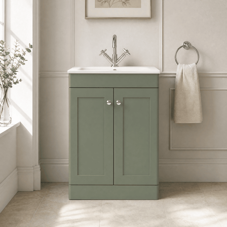 [BFCL825P] Swynnerton Traditional 2 Door Floor Standing Vanity Basin Unit with 1 Tap Hole Stone Basin, Choice of Size and Colour - Silo
