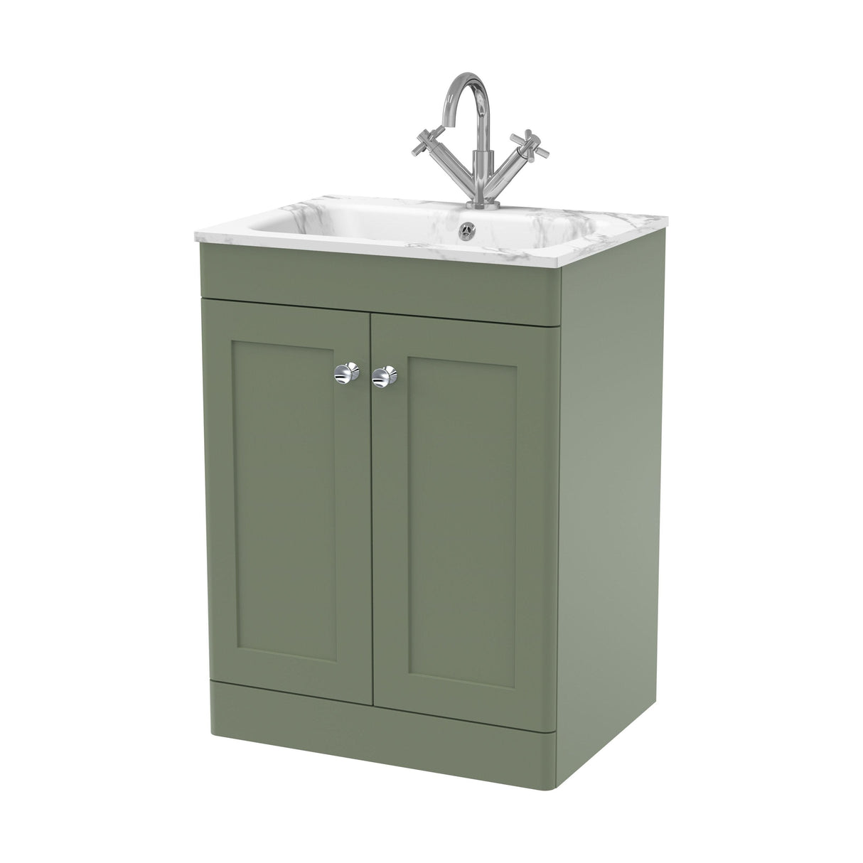 [BFCL825Q] Swynnerton Traditional 2 Door Floor Standing Vanity Basin Unit with 1 Tap Hole Marble Effect Stone Basin, Choice of Size and Colour - Cutout