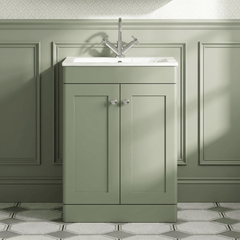 [BFCL825Q] Swynnerton Traditional 2 Door Floor Standing Vanity Basin Unit with 1 Tap Hole Marble Effect Stone Basin, Choice of Size and Colour