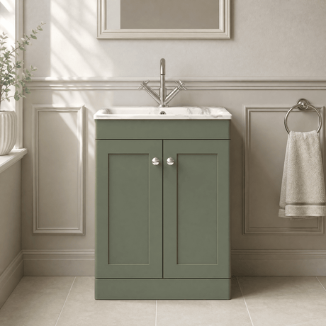 [BFCL825Q] Swynnerton Traditional 2 Door Floor Standing Vanity Basin Unit with 1 Tap Hole Marble Effect Stone Basin, Choice of Size and Colour - Silo